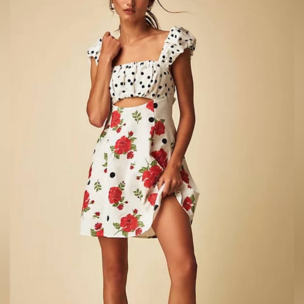 NWOT Free People Bom Bom Floral Polka Dot Mini dress - Ivory Combo - XS